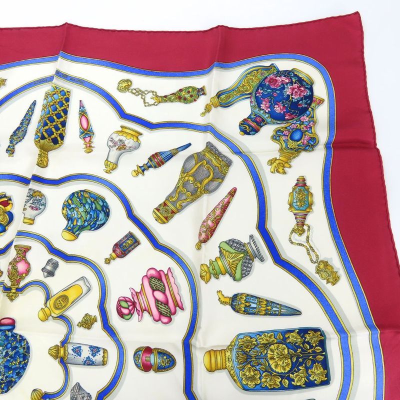 Hermes Scarf Carre 90 Qu Importe Le Flacon Perfume Bottle Silk White Bordeaux