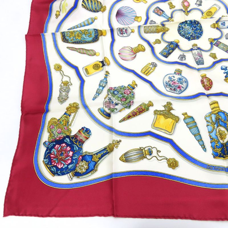 Hermes Scarf Carre 90 Qu Importe Le Flacon Perfume Bottle Silk White Bordeaux