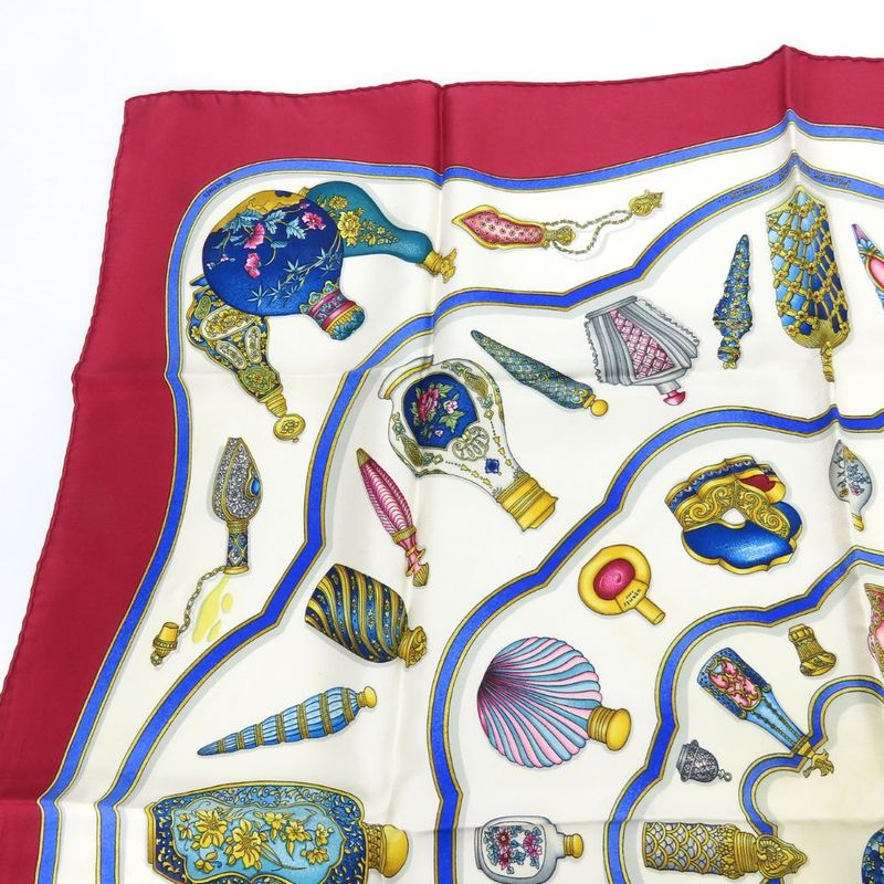Hermes Scarf Carre 90 Qu Importe Le Flacon Perfume Bottle Silk White Bordeaux