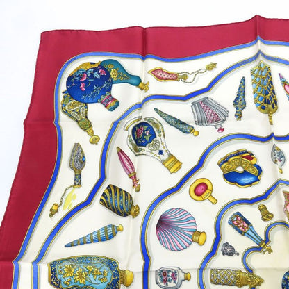 Hermes Scarf Carre 90 Qu Importe Le Flacon Perfume Bottle Silk White Bordeaux