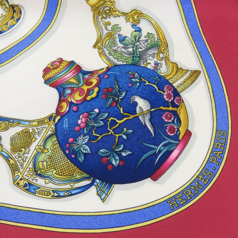 Hermes Scarf Carre 90 Qu Importe Le Flacon Perfume Bottle Silk White Bordeaux