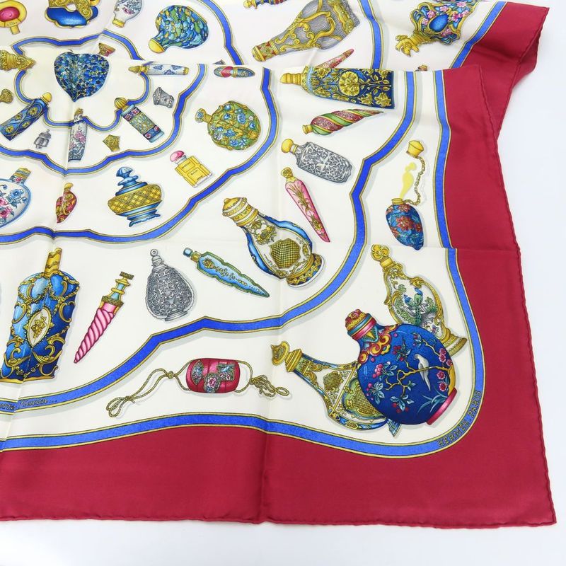Hermes Scarf Carre 90 Qu Importe Le Flacon Perfume Bottle Silk White Bordeaux