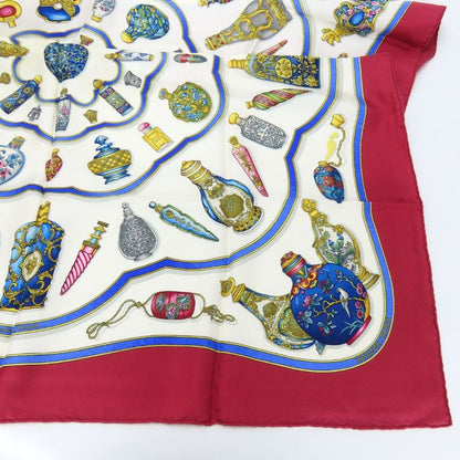 Hermes Scarf Carre 90 Qu Importe Le Flacon Perfume Bottle Silk White Bordeaux