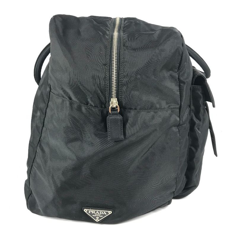 Prada Boston Bag Triangle Logo Triangle Logo Plate Nylon Black