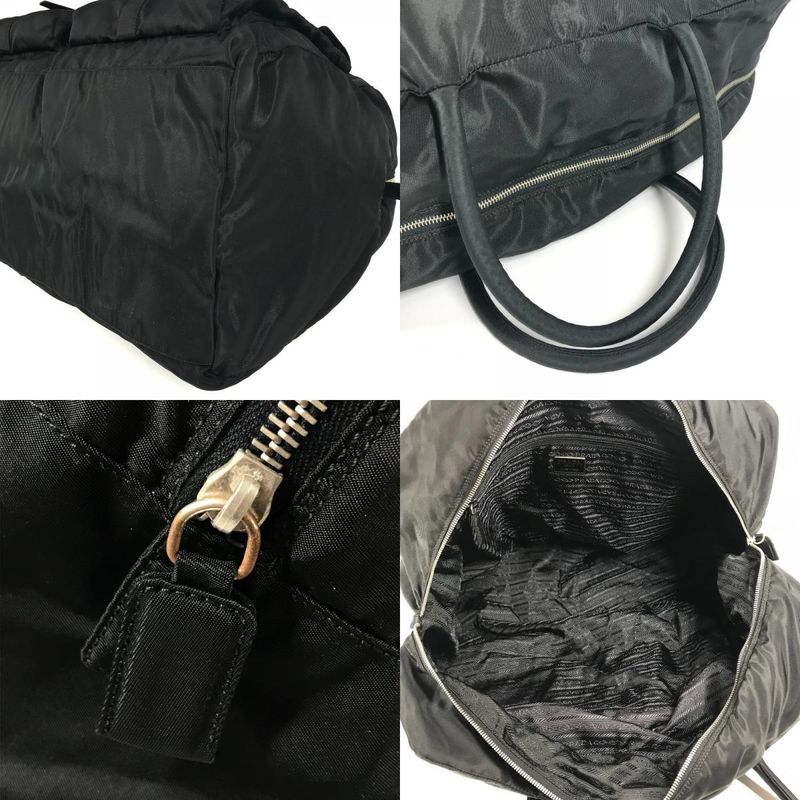 Prada Boston Bag Triangle Logo Triangle Logo Plate Nylon Black