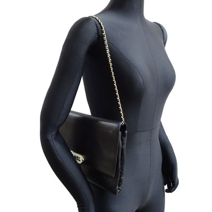 Chanel Shoulder Logo Plate Chain Lambskin Black Bag