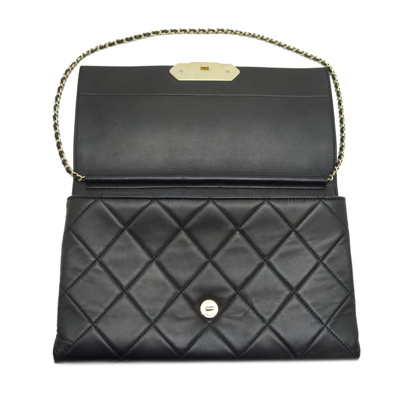 Chanel Shoulder Logo Plate Chain Lambskin Black Bag