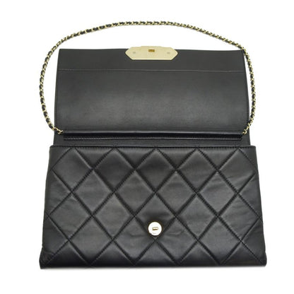 Chanel Shoulder Logo Plate Chain Lambskin Black Bag