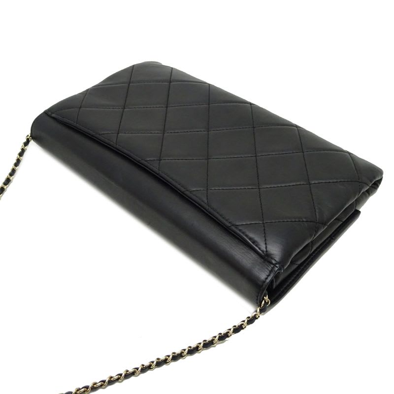 Chanel Shoulder Logo Plate Chain Lambskin Black Bag