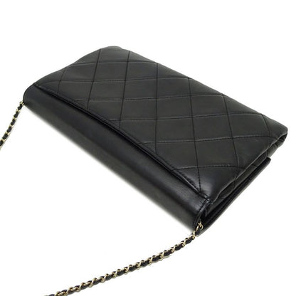 Chanel Shoulder Logo Plate Chain Lambskin Black Bag