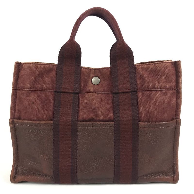 Hermes Handbag Fourre Tout PM Fourre Tout PM Leather / Canvas Wine Red