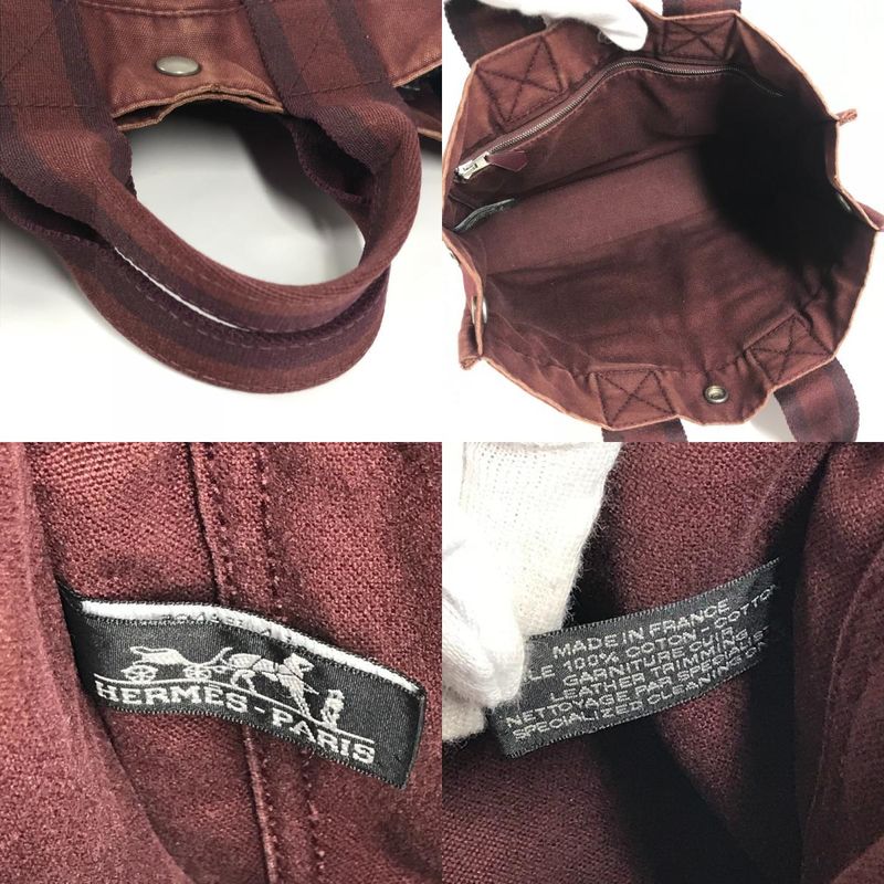 Hermes Handbag Fourre Tout PM Fourre Tout PM Leather / Canvas Wine Red
