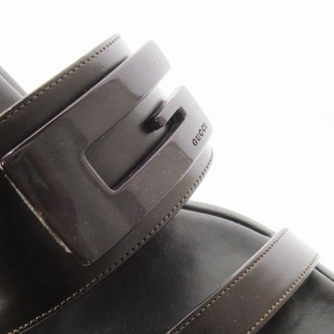 Gucci Mules Sandals Leather Square Toe Middle Heel G Logo 6.5 23.5cm (9.25in)