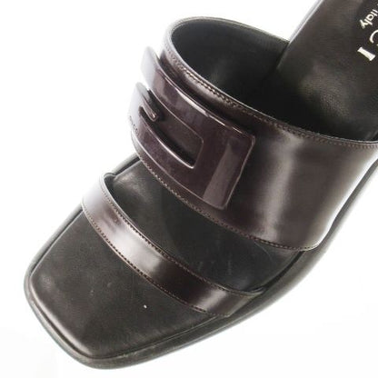 Gucci Mules Sandals Leather Square Toe Middle Heel G Logo 6.5 23.5cm (9.25in)