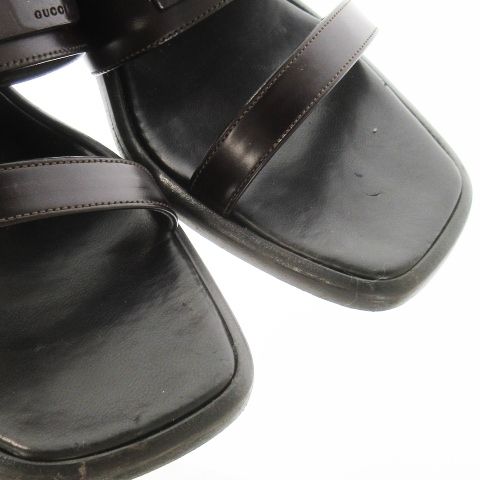 Gucci Mules Sandals Leather Square Toe Middle Heel G Logo 6.5 23.5cm (9.25in)