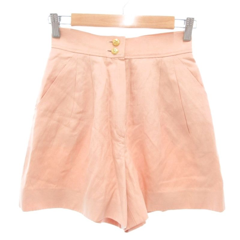 Chanel Shorts Coco Mark Gold Coco Button Silk Linen Blend Pink 34 XS AE - GY18