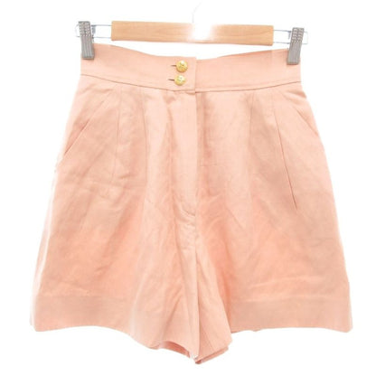 Chanel Shorts Coco Mark Gold Coco Button Silk Linen Blend Pink 34 XS AE - GY18