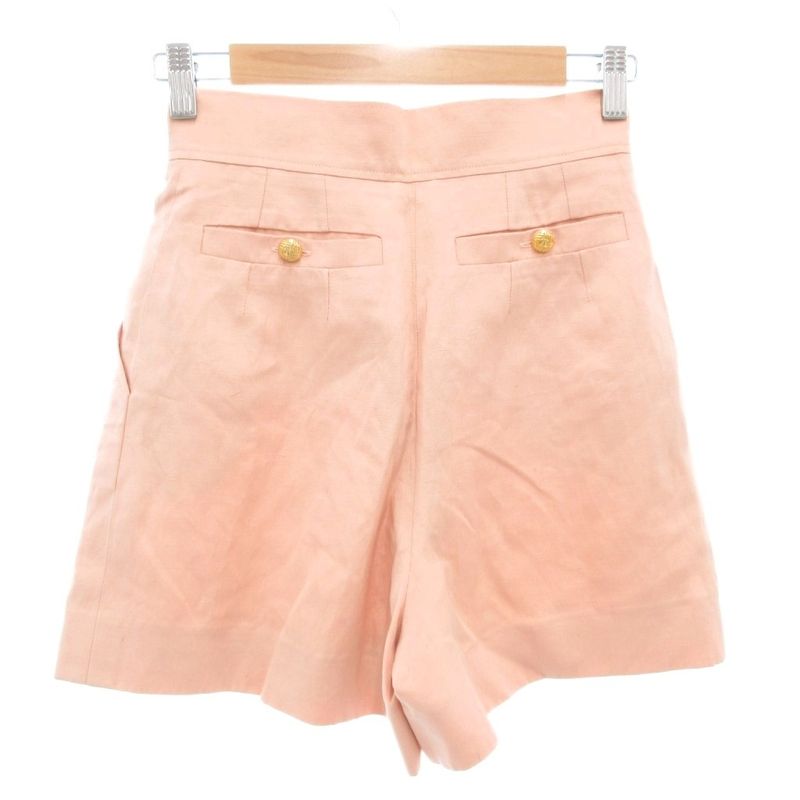 Chanel Shorts Coco Mark Gold Coco Button Silk Linen Blend Pink 34 XS AE - GY18