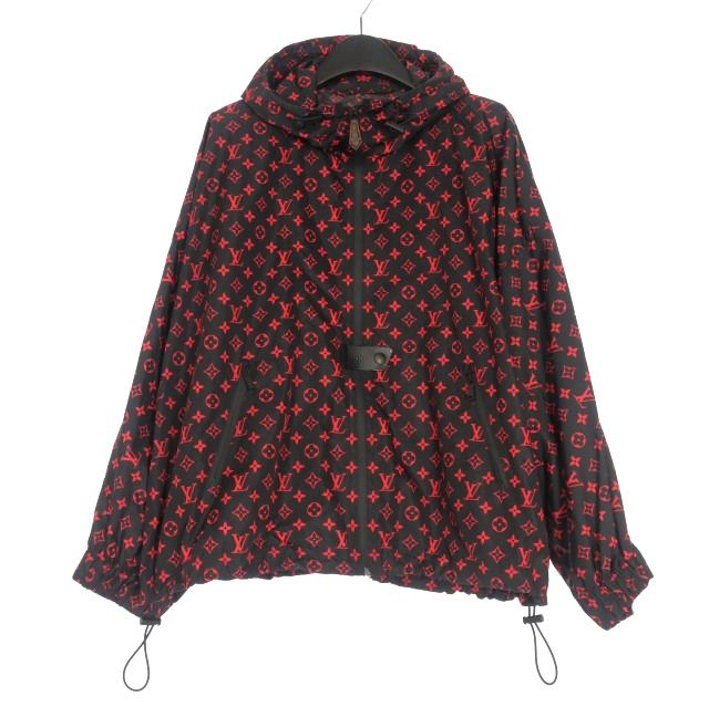 Louis Vuitton 20AW Monogram Nylon Hooded Blouson Jacket 38 Black Red Black