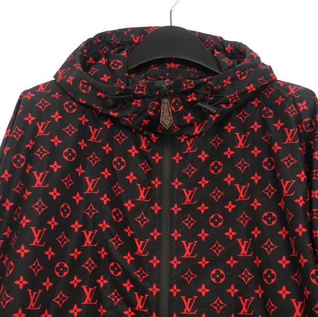 Louis Vuitton 20AW Monogram Nylon Hooded Blouson Jacket 38 Black Red Black
