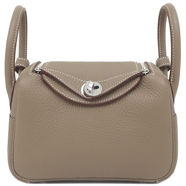 Hermes Shoulder Bag Lindy Mini 20 Taurillon Clemence Etoupe Silver Hardware
