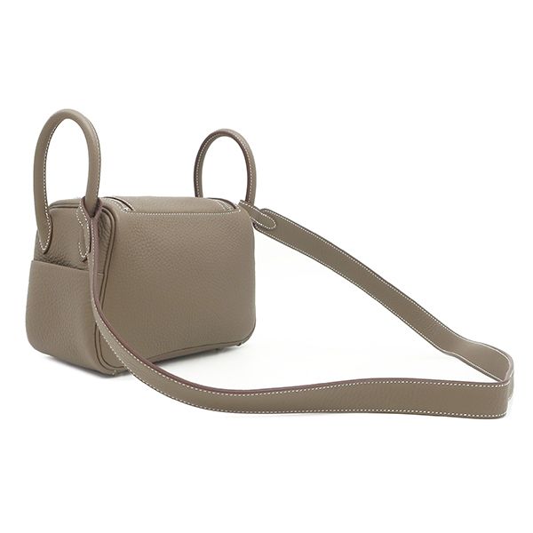 Hermes Shoulder Bag Lindy Mini 20 Taurillon Clemence Etoupe Silver Hardware