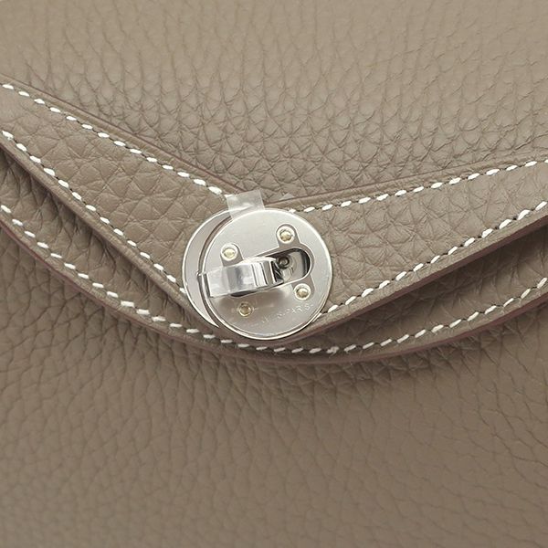 Hermes Shoulder Bag Lindy Mini 20 Taurillon Clemence Etoupe Silver Hardware