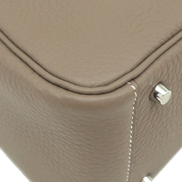 Hermes Shoulder Bag Lindy Mini 20 Taurillon Clemence Etoupe Silver Hardware
