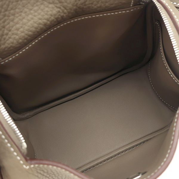 Hermes Shoulder Bag Lindy Mini 20 Taurillon Clemence Etoupe Silver Hardware