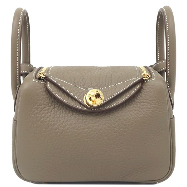 Hermes Shoulder Bag Lindy Mini 20 Taurillon Clemence Etoupe Gold Hardware