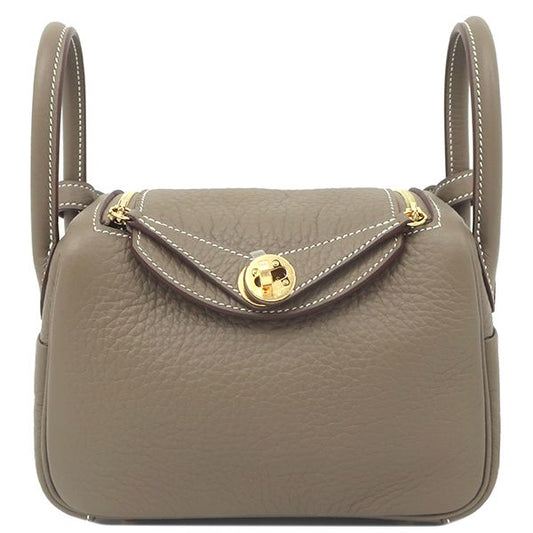 Hermes Shoulder Bag Lindy Mini 20 Taurillon Clemence Etoupe Gold Hardware