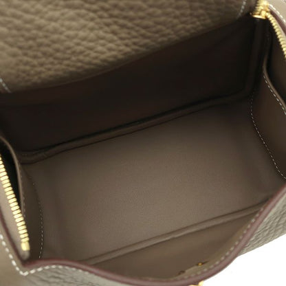 Hermes Shoulder Bag Lindy Mini 20 Taurillon Clemence Etoupe Gold Hardware