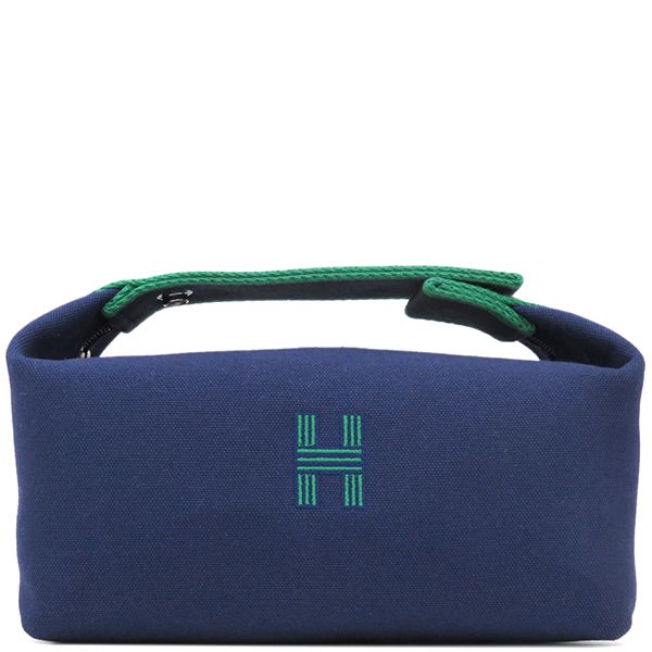 Hermes Pouch Brid a Black PM Toile Ash Marine Silver Hardware Never Used Navy