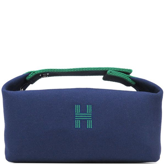 Hermes Pouch Brid a Black PM Toile Ash Marine Silver Hardware Never Used Navy