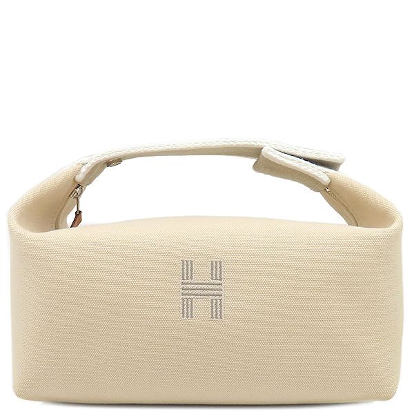 Hermes Pouch Brid a Black PM Toile Ash Natural Silver Hardware Handbag Vanity