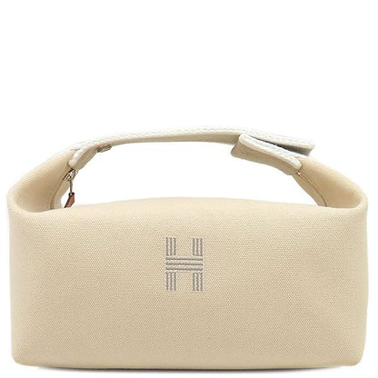 Hermes Pouch Brid a Black PM Toile Ash Natural Silver Hardware Handbag Vanity