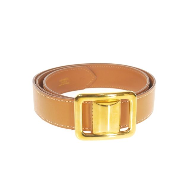 Hermes Margiela Period Buckle Belt Leather 85 □D Engraved 2000 Gold Hardware