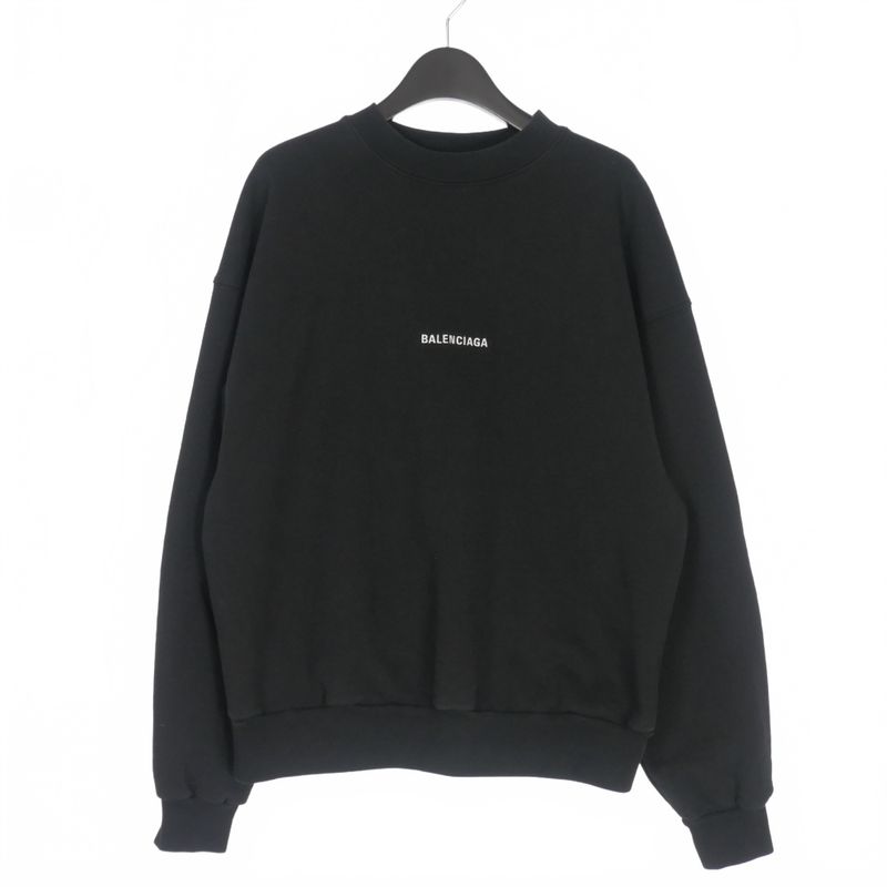 Balenciaga Logo Embroidery Crewneck Sweatshirt Long Sleeve XS Black 697869