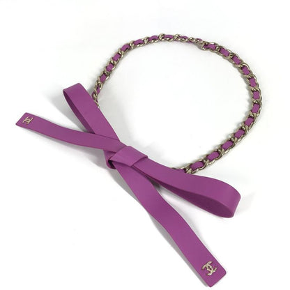 Chanel Belt Chain Belt Ribbon CC Coco Mark Leather Purple