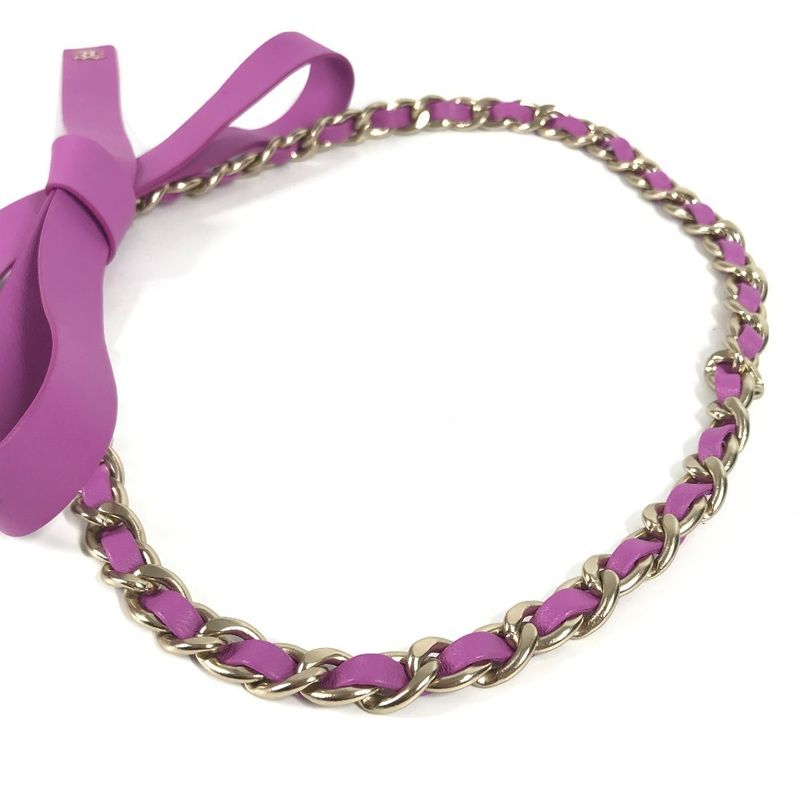 Chanel Belt Chain Belt Ribbon CC Coco Mark Leather Purple