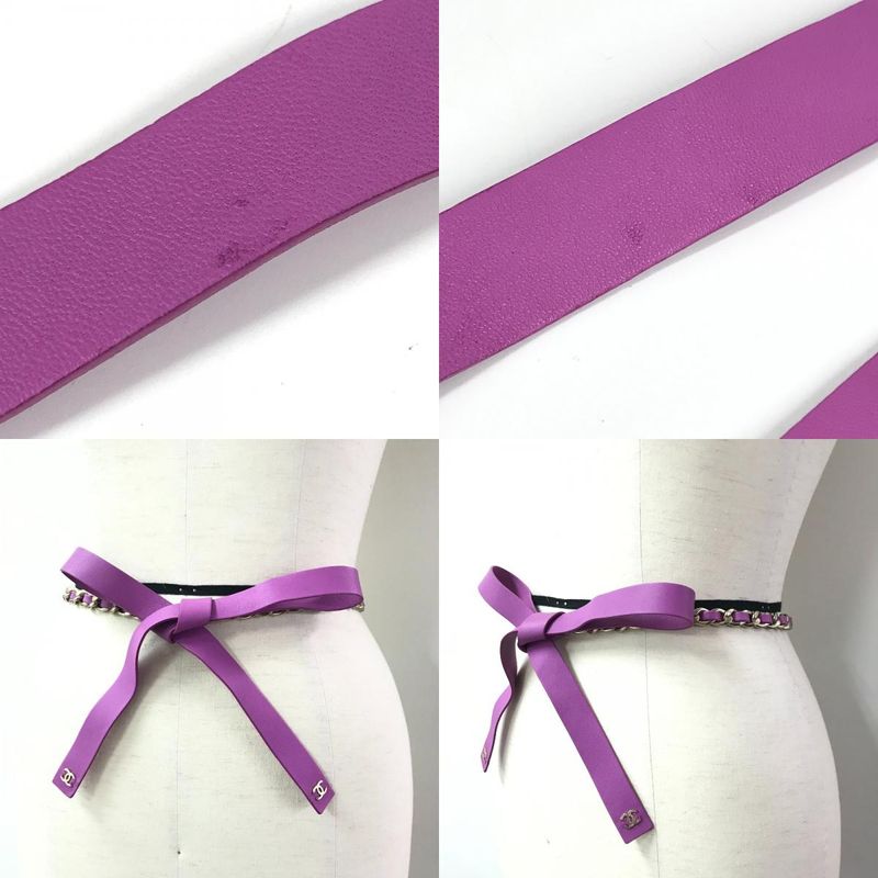 Chanel Belt Chain Belt Ribbon CC Coco Mark Leather Purple
