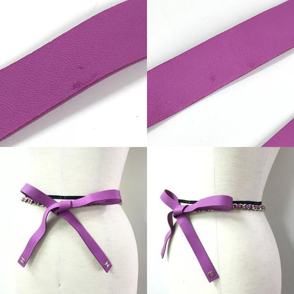 Chanel Belt Chain Belt Ribbon CC Coco Mark Leather Purple