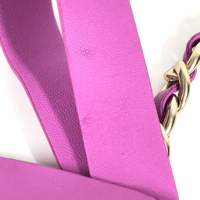 Chanel Belt Chain Belt Ribbon CC Coco Mark Leather Purple