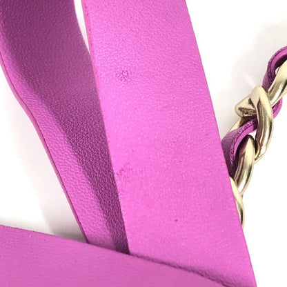 Chanel Belt Chain Belt Ribbon CC Coco Mark Leather Purple