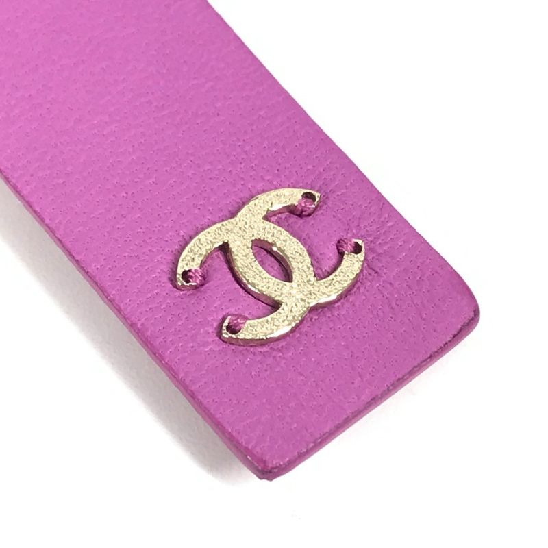 Chanel Belt Chain Belt Ribbon CC Coco Mark Leather Purple