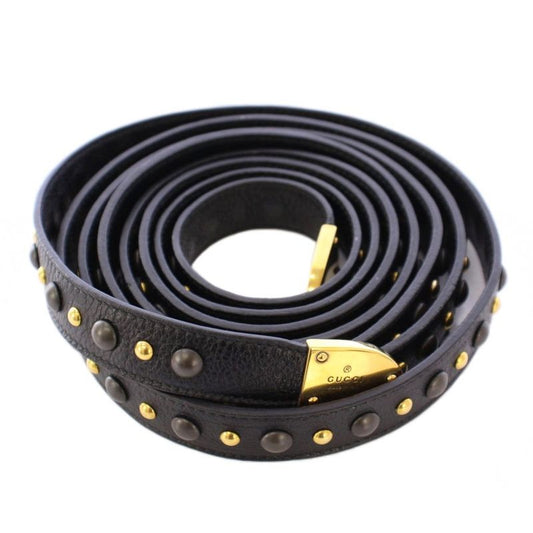 Gucci Long Belt Leather Studded Decoration Bicolor Black Gold Color BB - OH