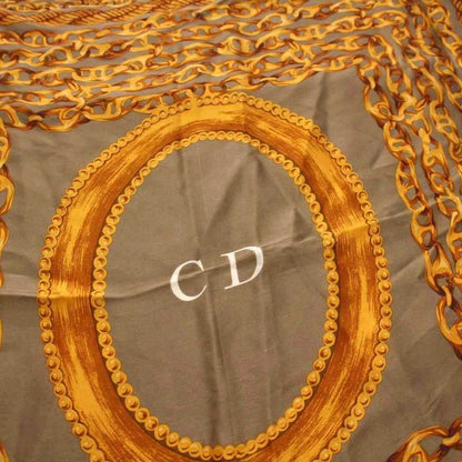 Christian DIOR Scarf Chain Pattern CD Logo Khaki Brown Ym-oh