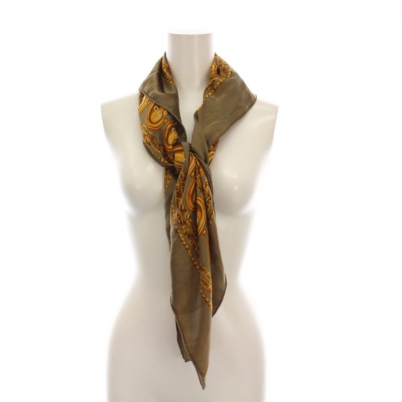 Christian DIOR Scarf Chain Pattern CD Logo Khaki Brown Ym-oh