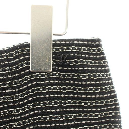 Chanel 03A Skirt Knee-length Trapeze Tweed Tulle Coco Mark Striped Dotted Hemp