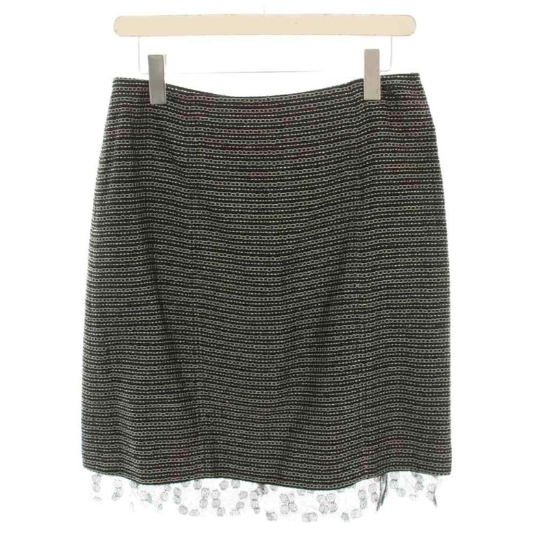 Chanel 03A Skirt Knee-length Trapeze Tweed Tulle Coco Mark Striped Dotted Hemp